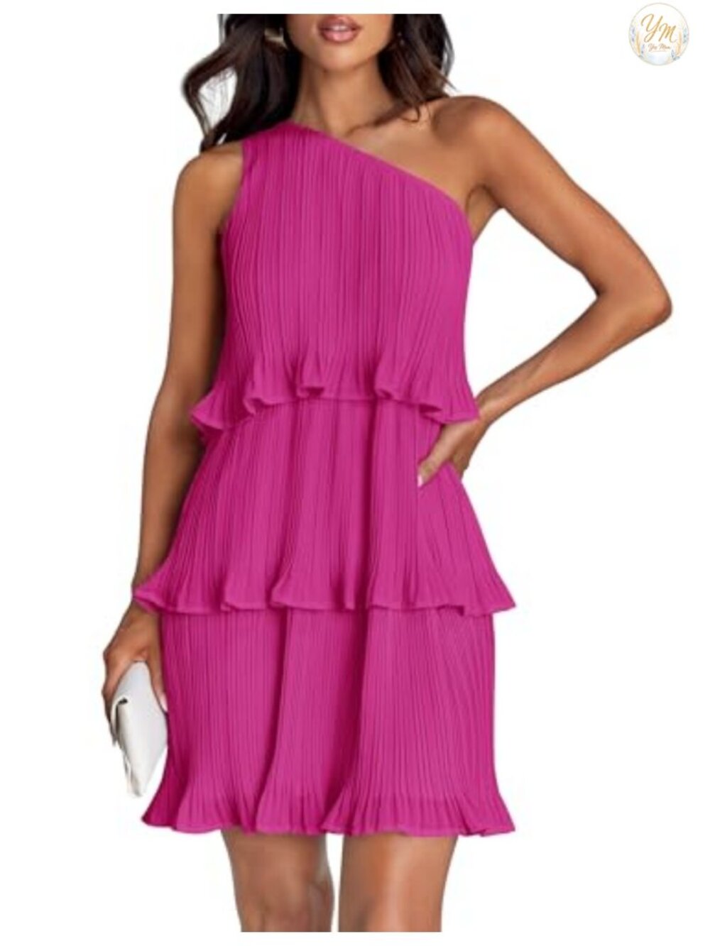 One Shoulder Ruffle Sleeveless Mini Dress Tiered Flowy A-Line Summer Chiffon